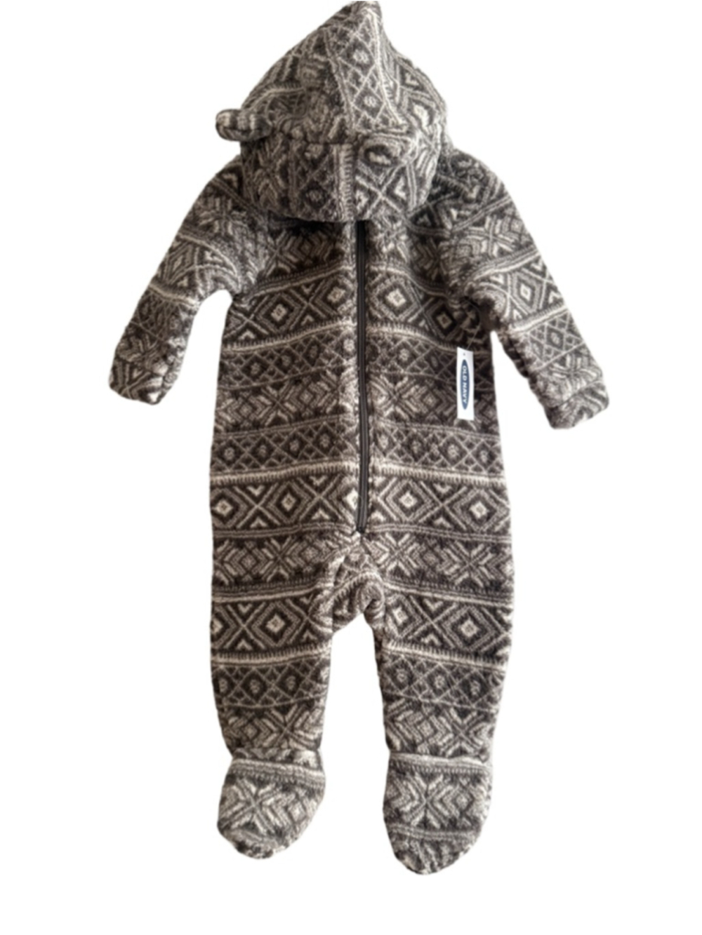 NWT Old Navy Baby Hooded Critter Footed One-Piece Bear-Isle fair isle pattern